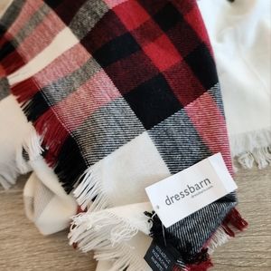 Dress Barn Plaid Scarf Shawl Wrap Red Black Ivory 44x46 inches with tag